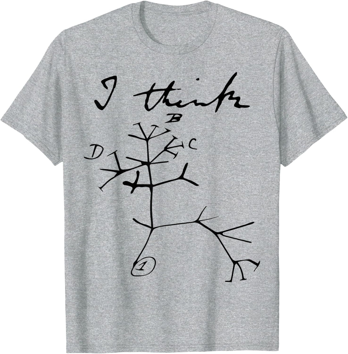 I Think Tree Life Darwin Evolution Biology Science Teacher T-Shirt - Heather Grey