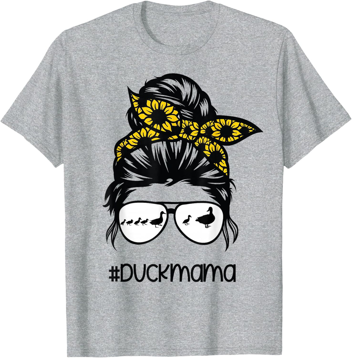 Duck Mama Messy Bun Sunflower Shirt for Women Girls Funny Duck Mom Tee T-Shirt - Heather Grey