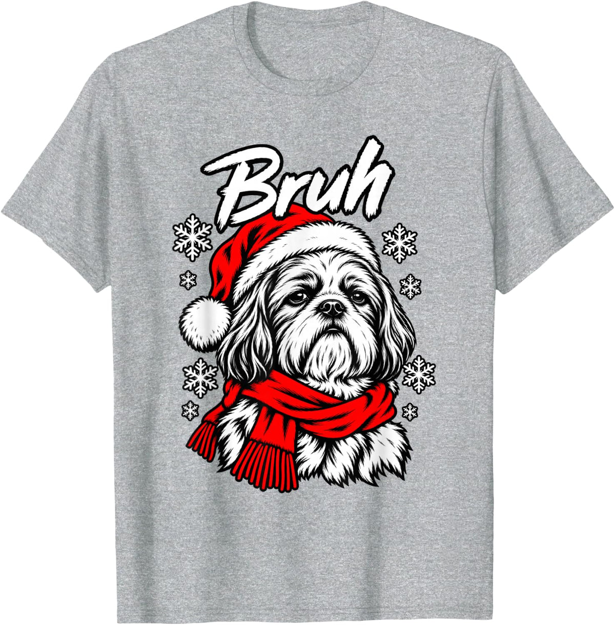 Bruh Deadpan Shih Tzu Christmas Dog Tee T-Shirt - Heather Grey
