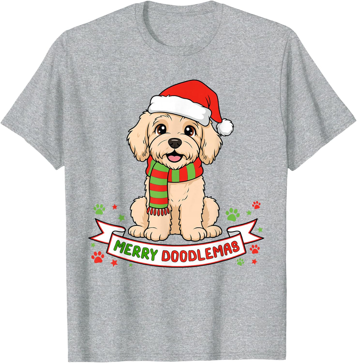 Merry Doodlemas Goldendoodle Christmas Doodle Dog Lover Xmas T-Shirt - Heather Grey