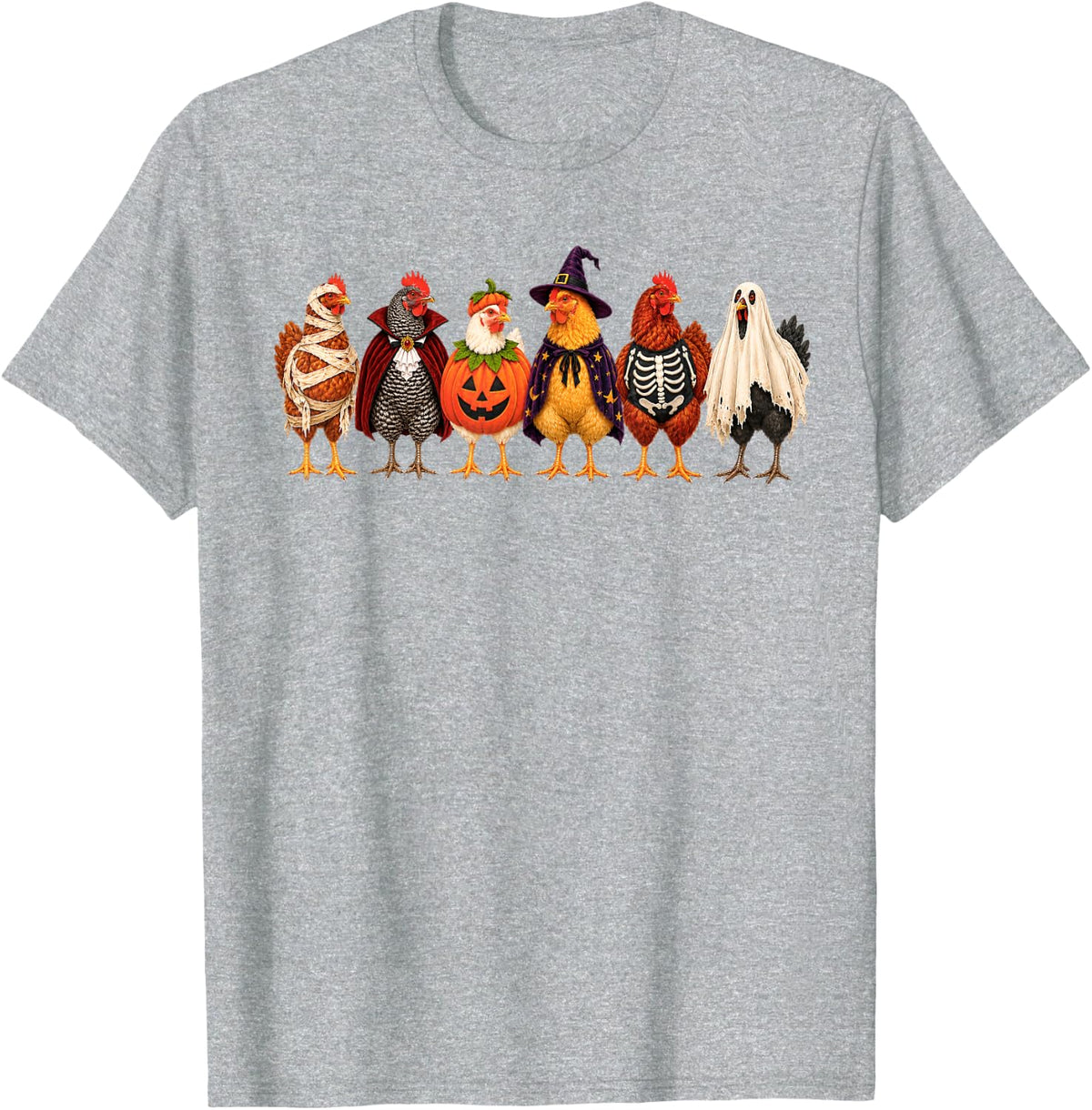 Funny Chicken Halloween Costumes Ghost Pumpkin Skeleton T-Shirt - Heather Grey