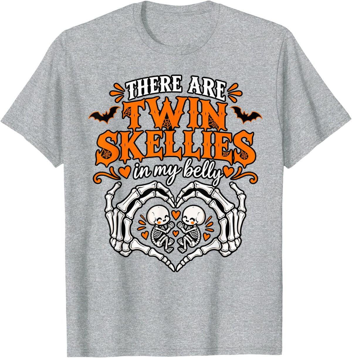 There Twin-Skellies in My Belly Skeleton Halloween Pregnancy T-Shirt - Heather Grey