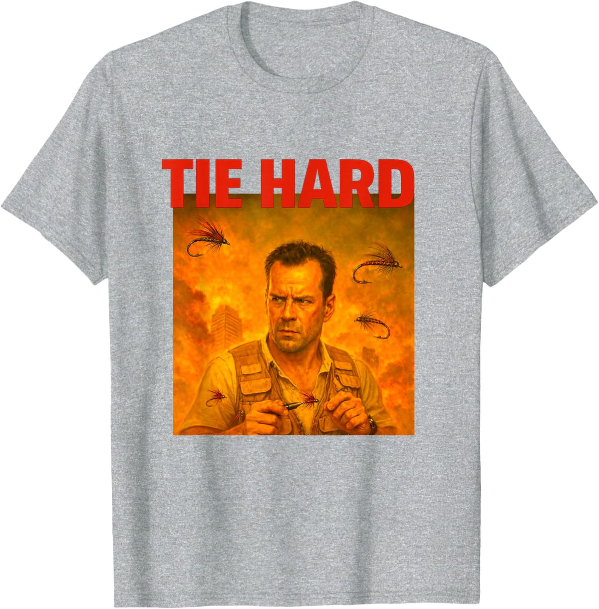 Tie Hard Fly Fisherman Fishing T-Shirt - Heather Grey