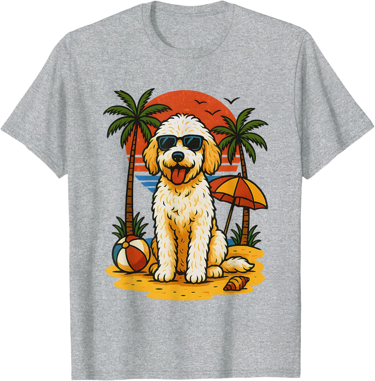 Vintage Tropical Summer Retro Cute Dog Lover Beach Vacation T-Shirt - Heather Grey
