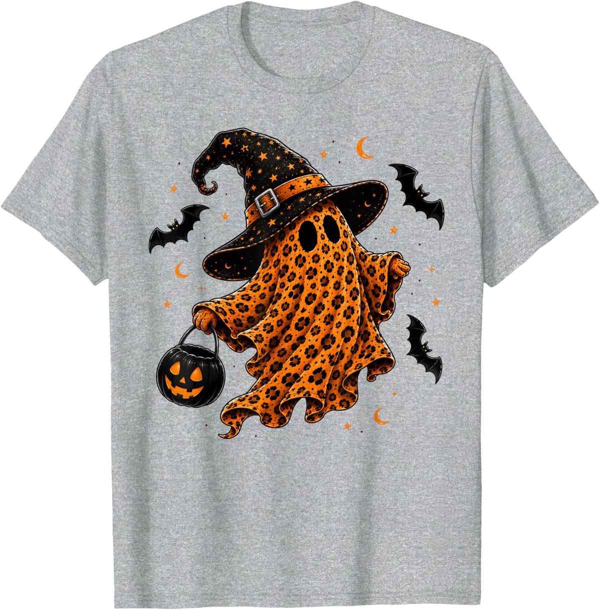 Cute Leopard Ghost Halloween Preppy Spooky Season Autumn T-Shirt - Heather Grey