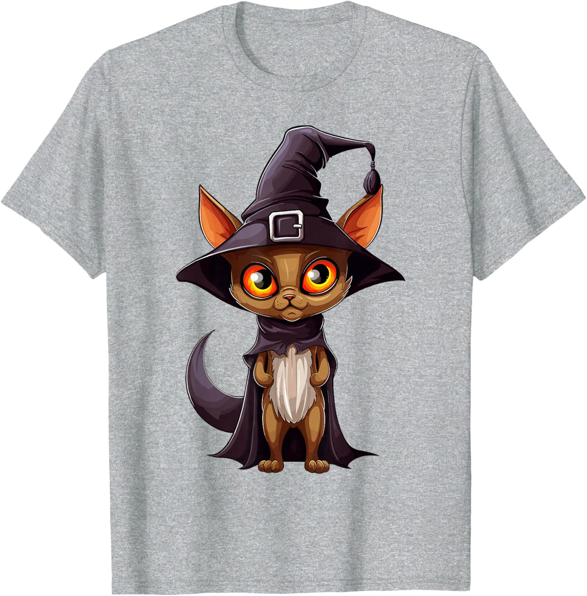 Witch Hat Abyssinian Cat Pumpkin Funny Halloween T-Shirt - Heather Grey