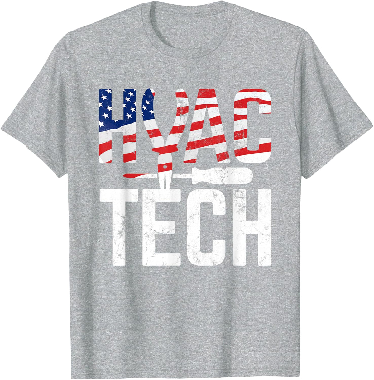 HVAC Tech American Flag Heating Technician HVAC T-Shirt - Heather Grey