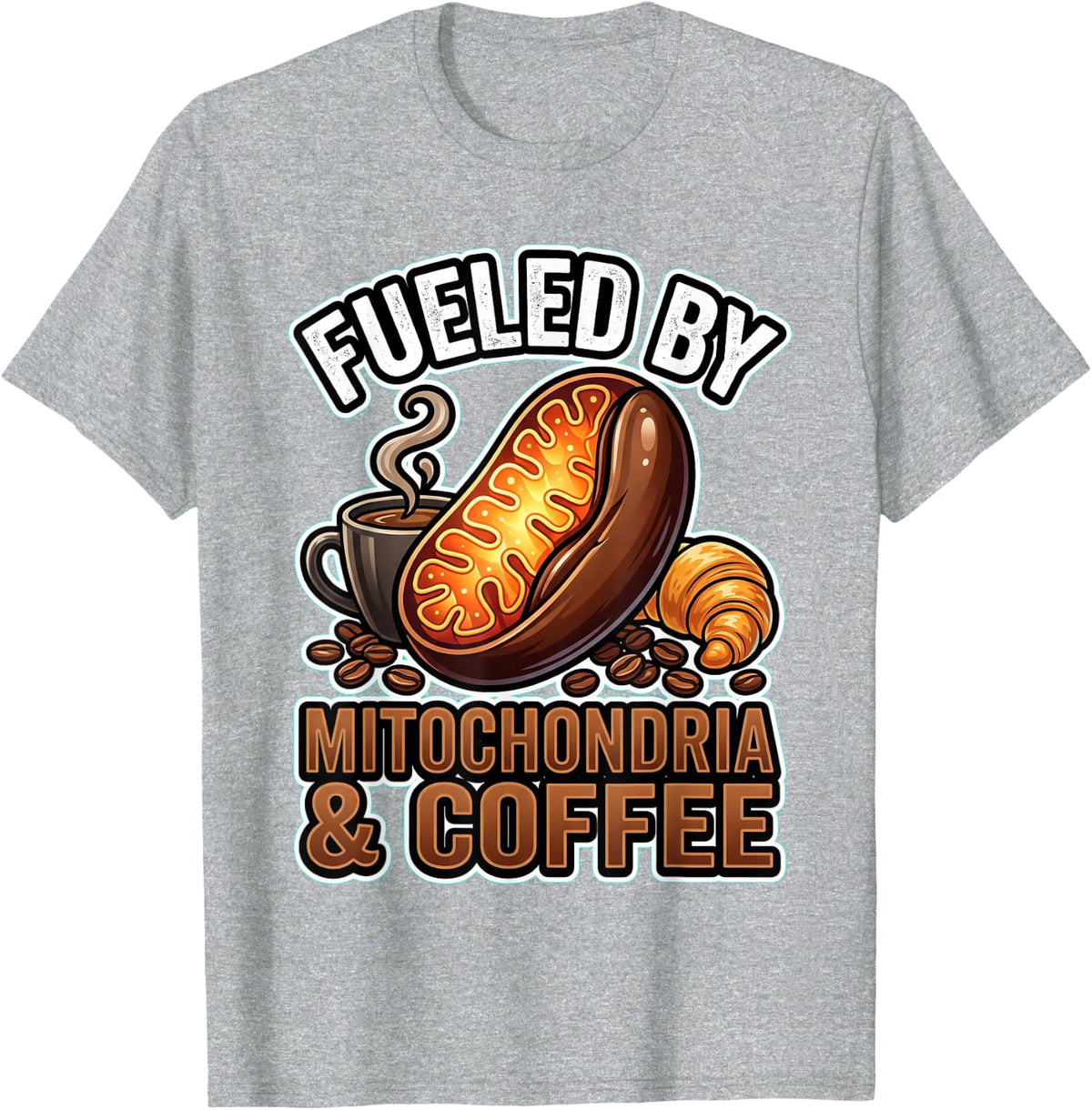 Mitochondria Coffee Funny Science Graphic T-Shirt - Heather Grey