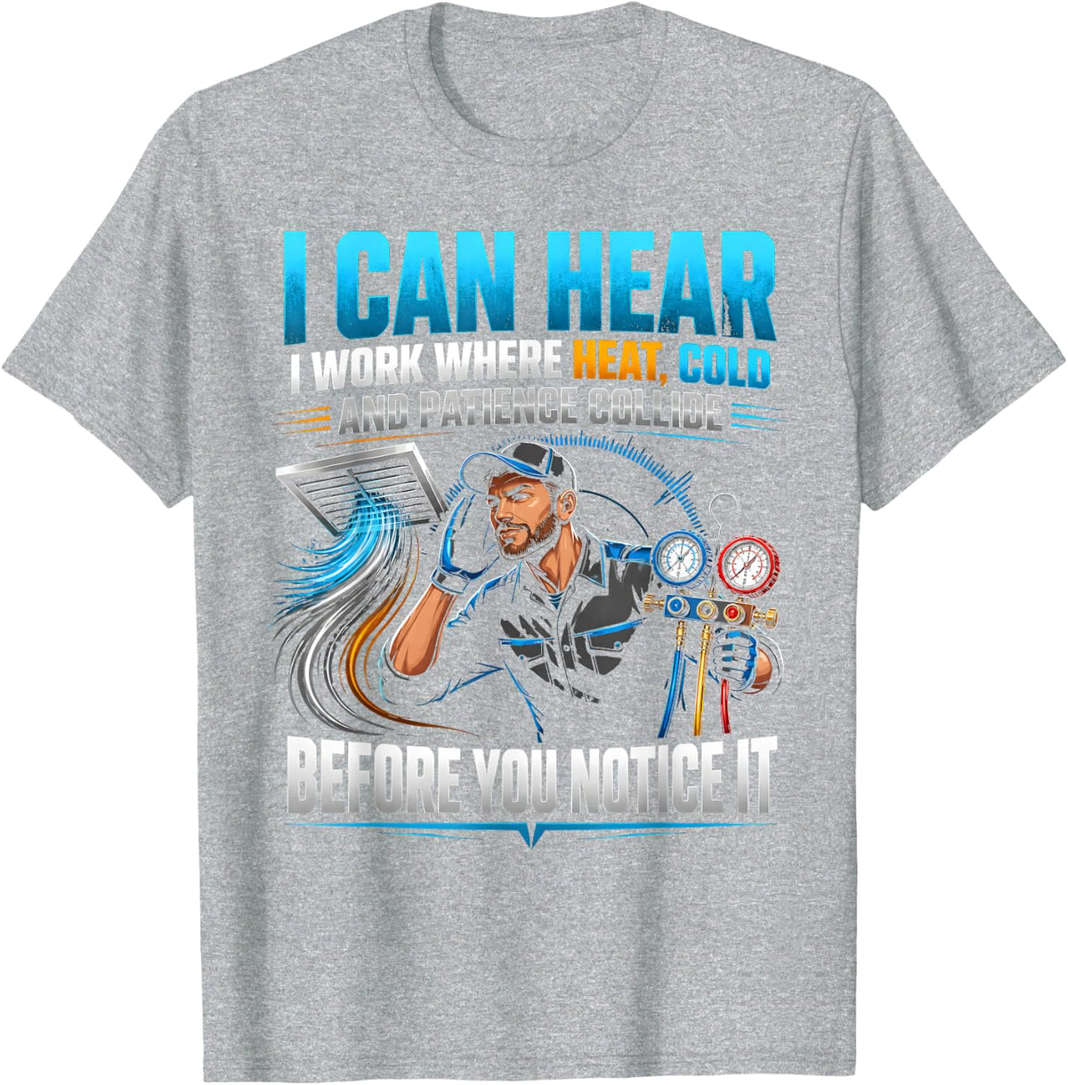 HVAC Technicians HVAC Tech Caution Flying Tools HVAC T-Shirt - Heather Grey