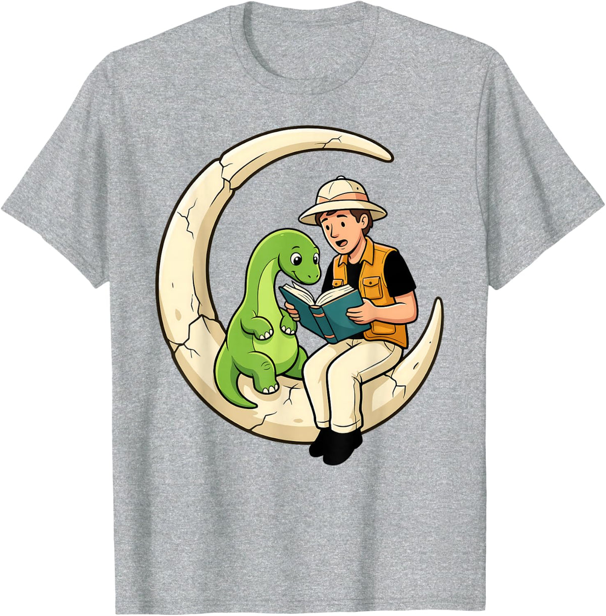 Dinosaur Paleontologist Reading Funny Dino Fossil Science T-Shirt - Heather Grey