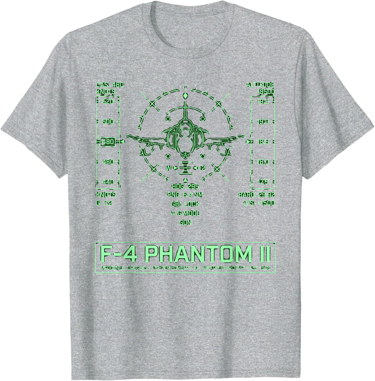 Cockpit HUD F-4 Phantom II Fighter Jet T-Shirt - Heather Grey