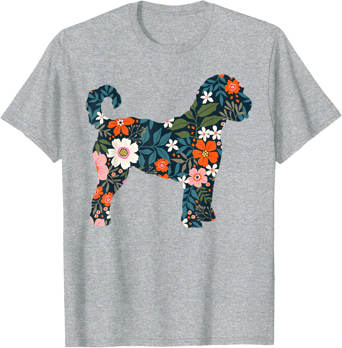 Floral Dog Silhouette for Labradoodle or Gooldendoodle Mom T-Shirt - Heather Grey