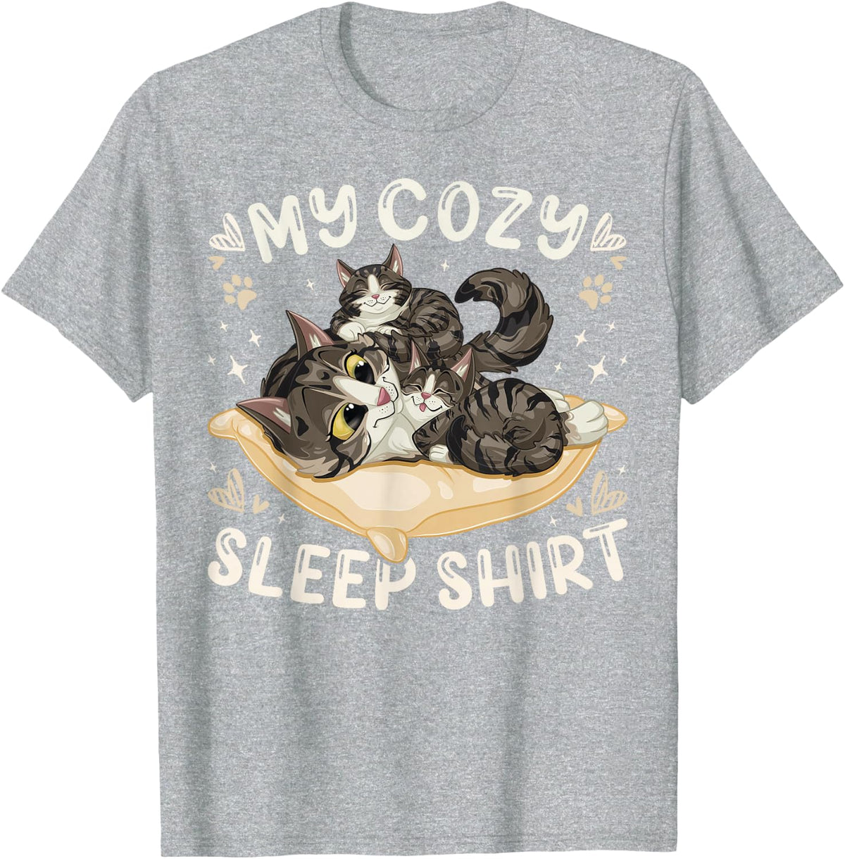 Cosy Sleep Shirt Forest Cat with Kitten T-Shirt - Heather Grey