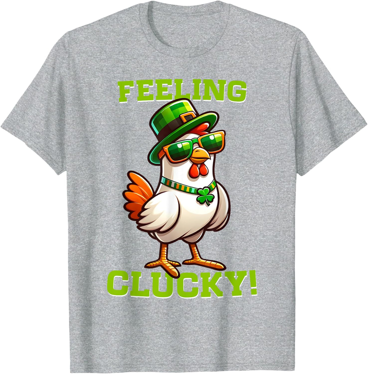Feeling Clucky Funny Chicken St Patrick's Day Lucky Charm T-Shirt - Heather Grey