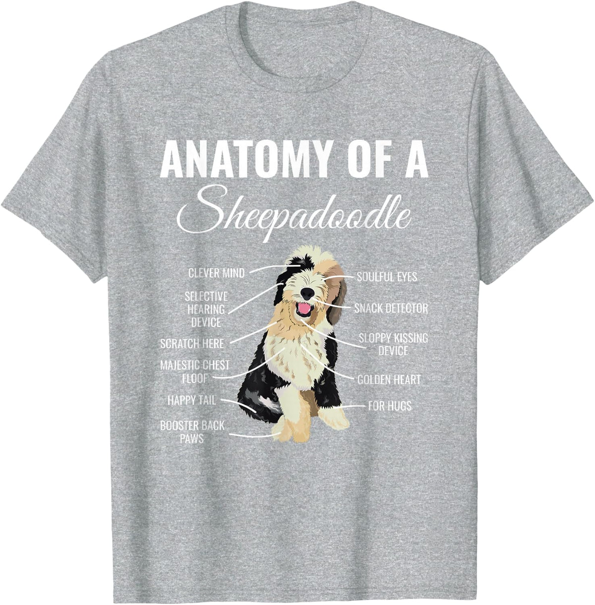 Sheepadoodle Doodle Dog T-Shirt Tee for Dog Lovers Men Women - Heather Grey