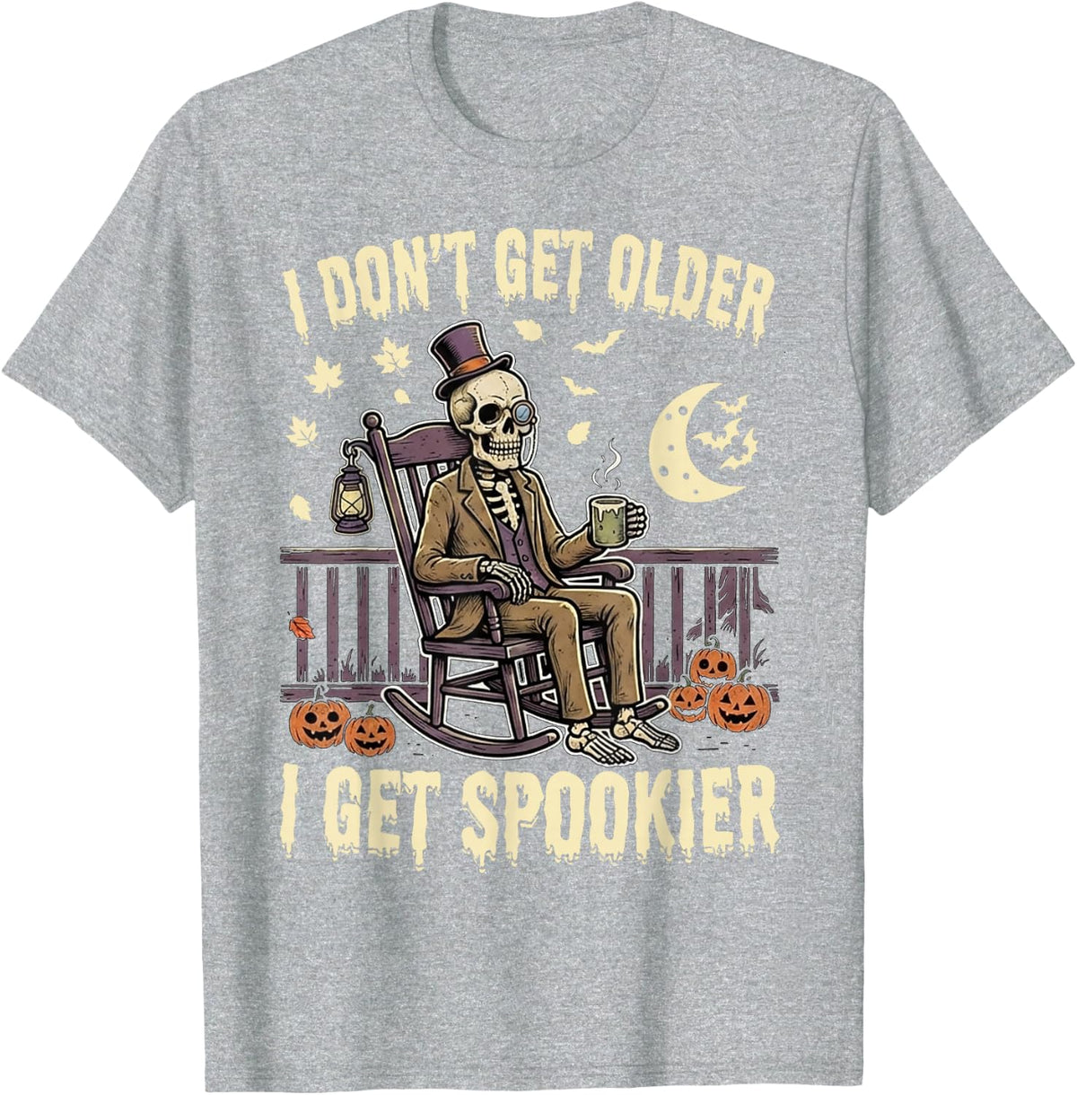 Skeleton I Get Spookier Halloween Haunted Season Celebration T-Shirt - Heather Grey