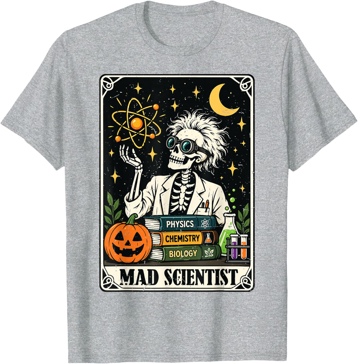 Mad Scientist Skeleton Science Teacher Halloween Costume T-Shirt - Heather Grey