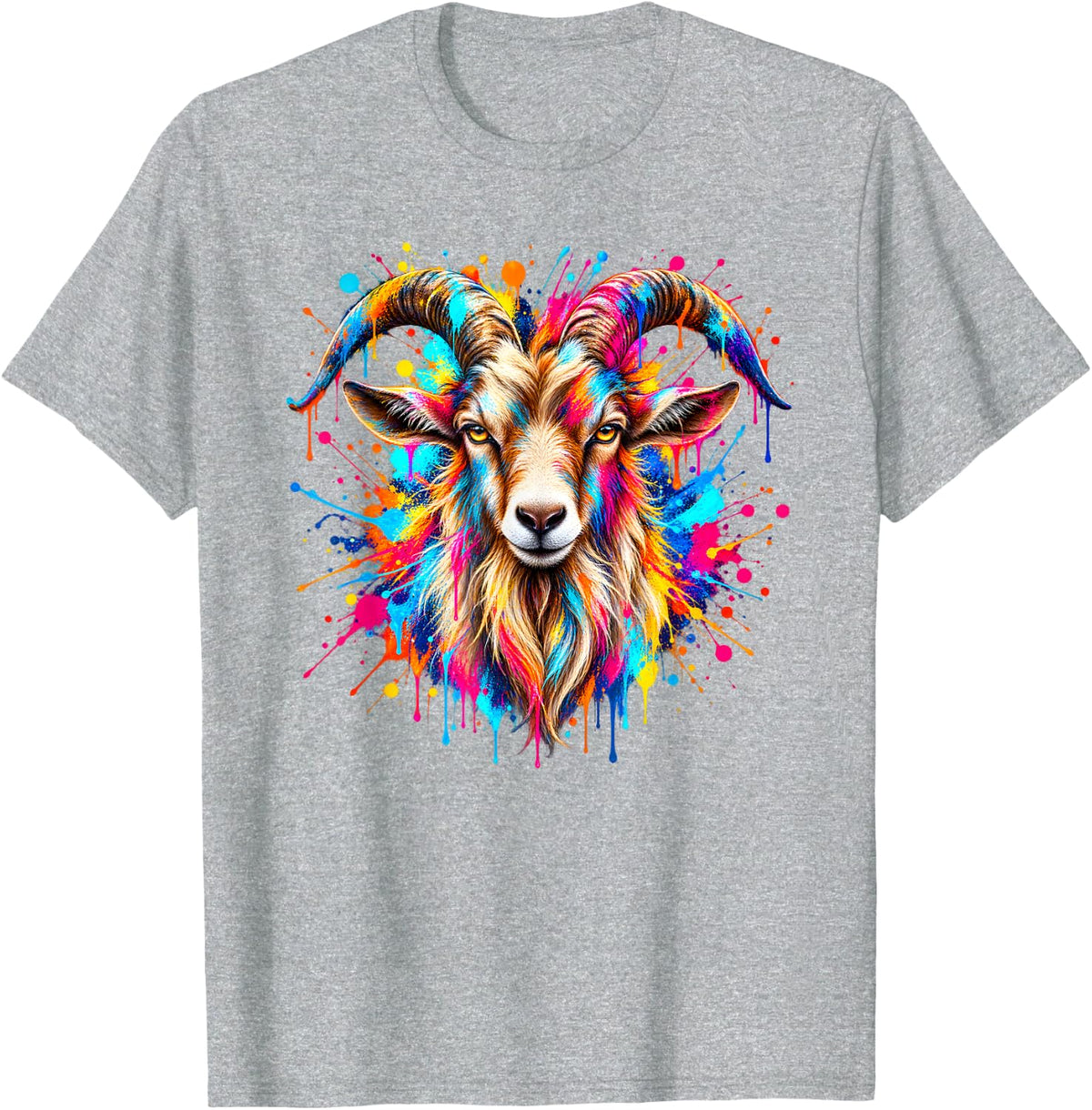 Goat Colorful Splash Art Farm Animal T-Shirt - Heather Grey