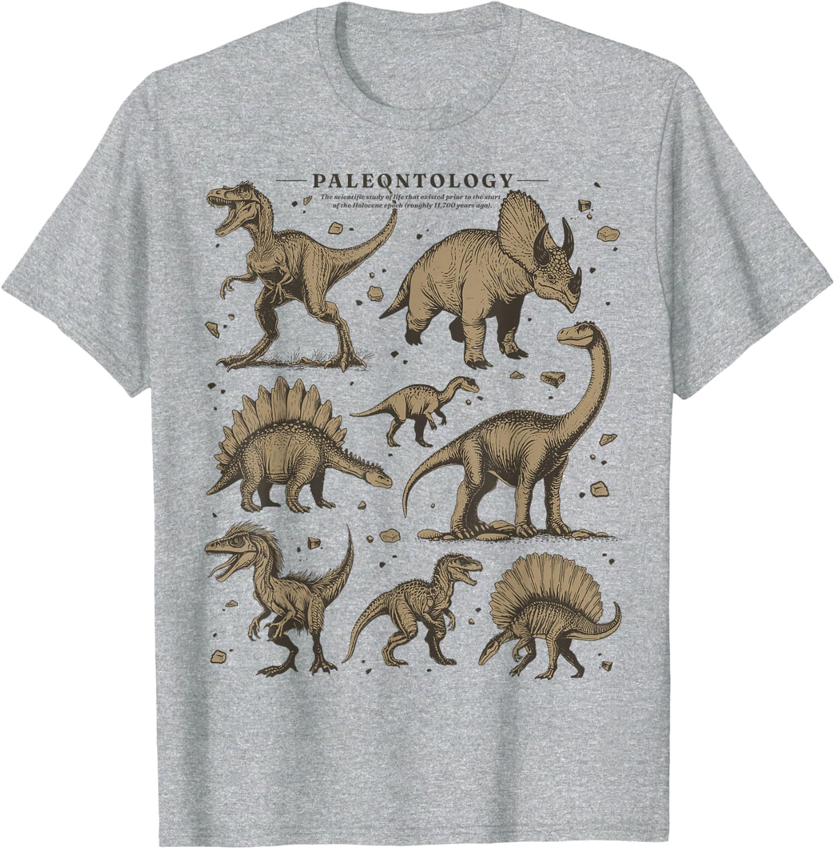 Paleontology Dinosaur Nerdy Science Teacher Vintage Graphic T-Shirt - Heather Grey