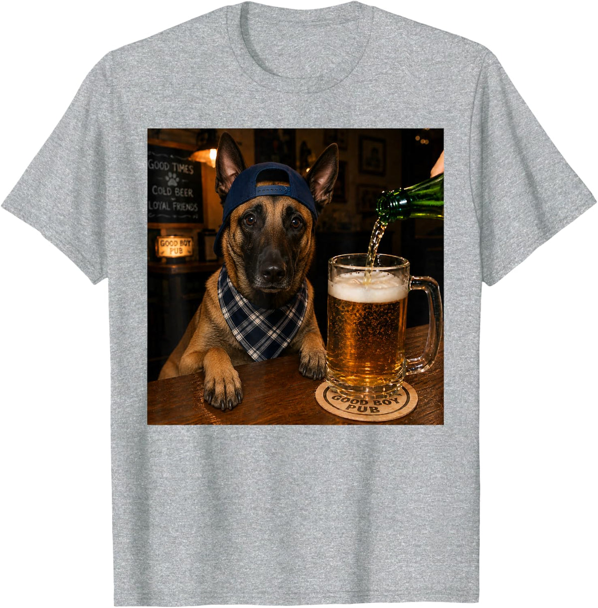 Belgian Malinois Drinking Beer Funny Dog Meme T-Shirt - Heather Grey