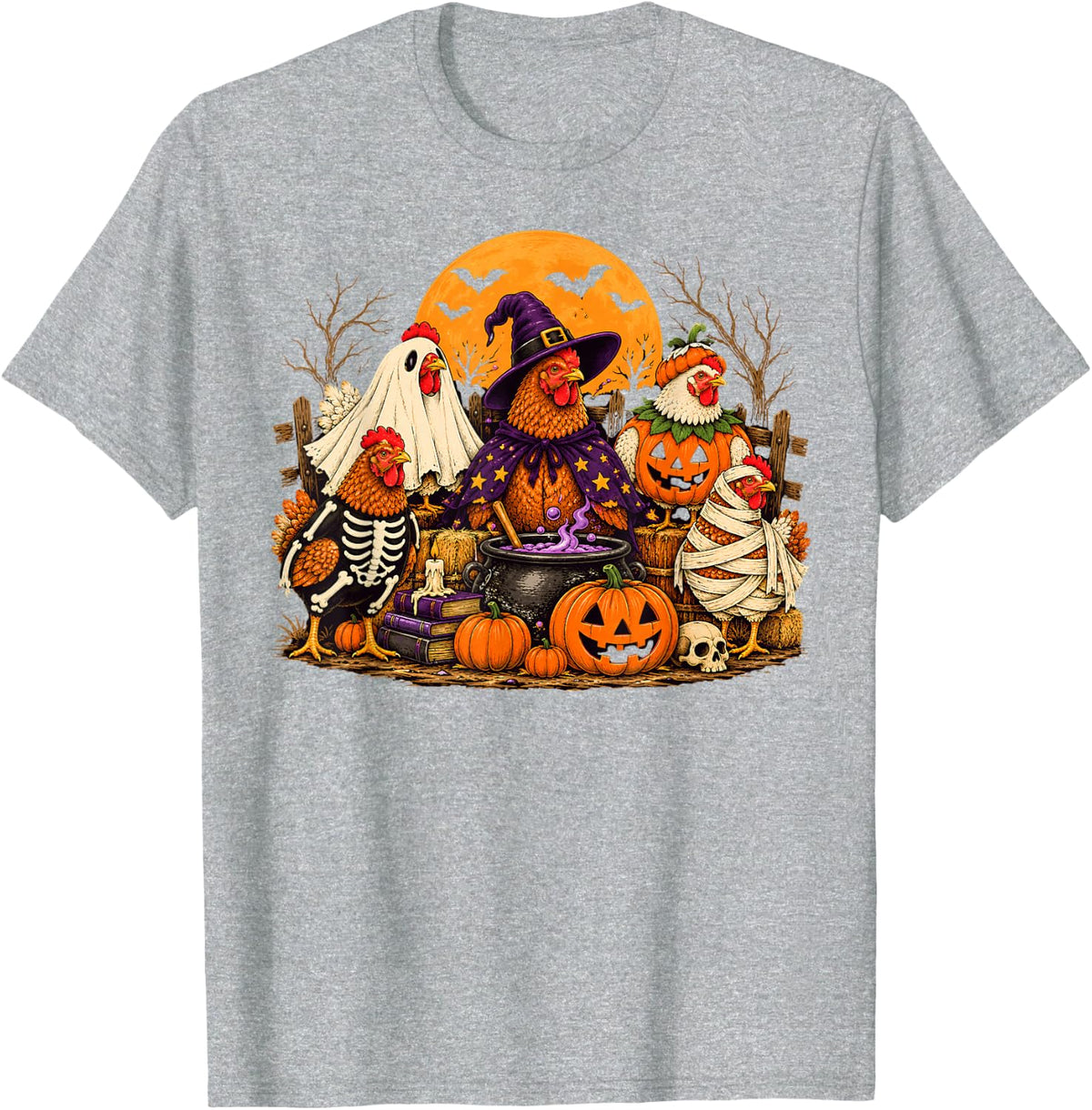 Halloween Costume Chicken Witch Spooky Pumpkin Farm Lover T-Shirt - Heather Grey