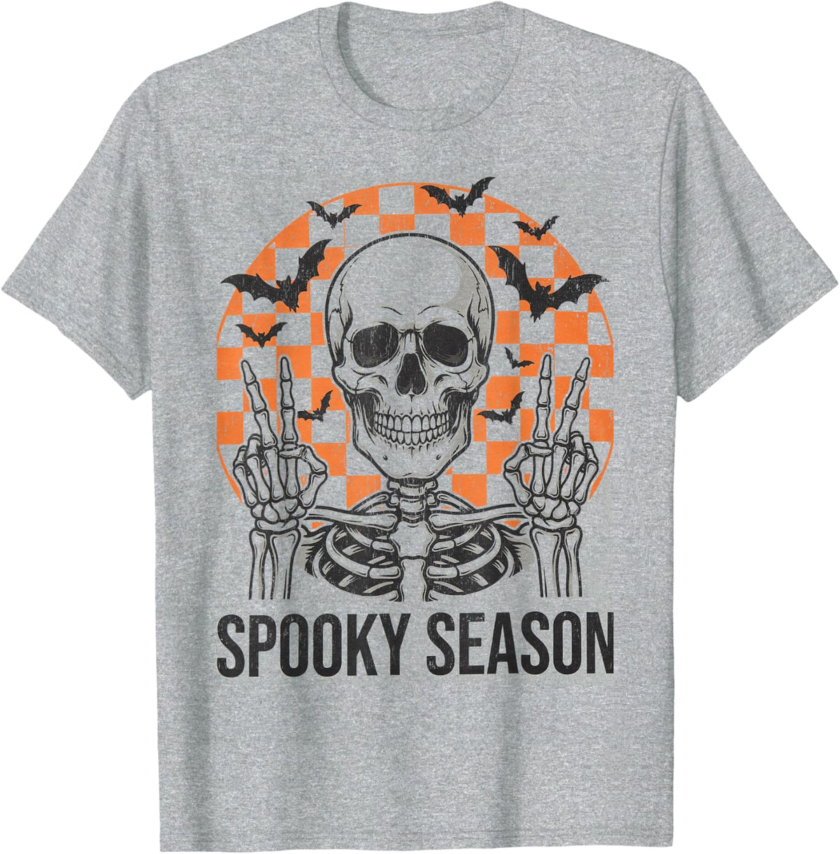Spooky Season Halloween Vibes Skeleton Scary Men Women Kids T-Shirt - Heather Grey
